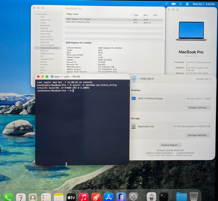 Apple MacBook Pro 16" 2019 i7-9750H Radeon Pro 5300 4GB GPU 32GB RAM 512SSD READ