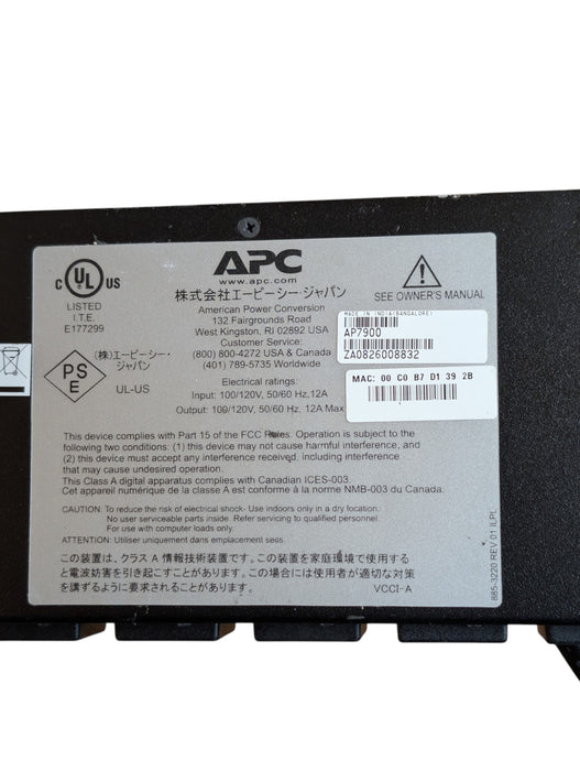 APC AP7900 - 8-Port Switched Rack PDU 120V 12A 1U PLEASE READ (READ)
