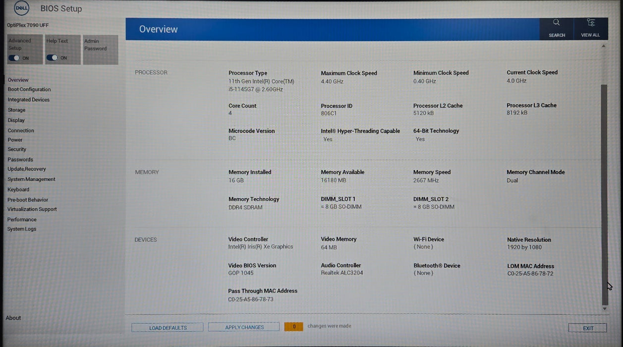 Dell OptiPlex 7090 Ultra - i5-1145G7 16GB RAM 256GB NVMe SSD Intel Iris Xe