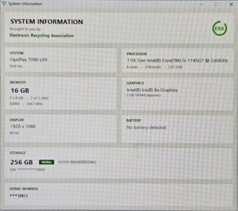Dell OptiPlex 7090 Ultra - i5-1145G7 16GB RAM 256GB NVMe SSD Intel Iris Xe