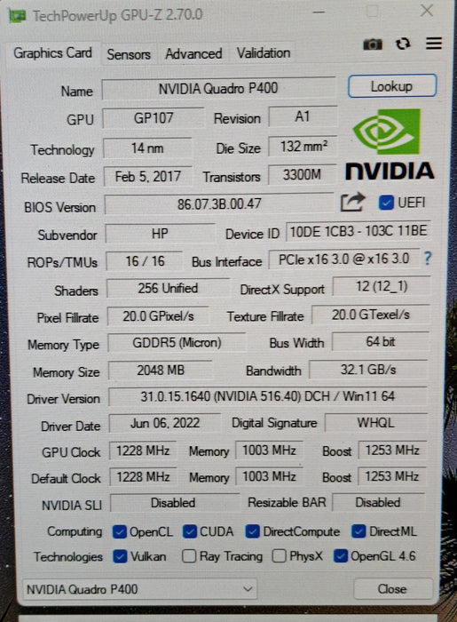 NVIDIA Quadro P400 2GB GDDR5 Graphics Card 3x Mini DisplayPort HP 919985-002