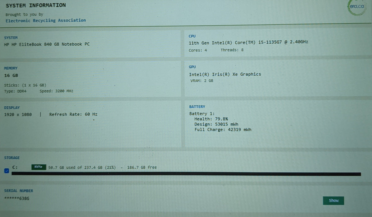 HP EliteBook 840 G8 Intel Core i5-1135G7 2.40GHz 16GB RAM 256GB SSD