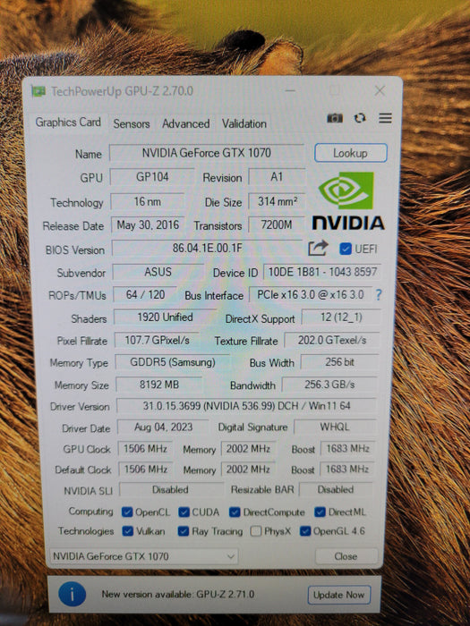 ASUS NVIDIA GeForce GTX 1070 TURBO 8GB GDDR5 Graphics Card