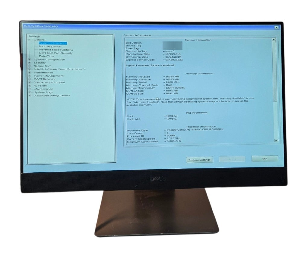 Dell OptiPlex 7460 AIO - Intel Core i5-8500 |16GB RAM |256GB NVMe