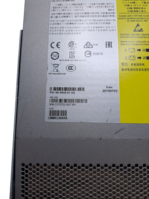 Cisco Nexus 3172TQ N3K-C3172TQ-10GT 48x 10GBase-T 6x QSFP+ Switch w/ Dual AC