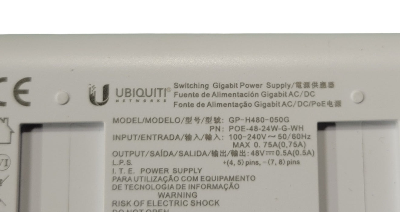 Ubiquiti GP-H480-050G POE-48-24W-G-WH Gigabit PoE Injector 48V 0.5A 24W