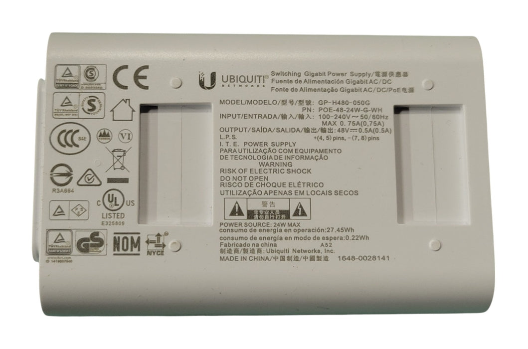 Ubiquiti GP-H480-050G POE-48-24W-G-WH Gigabit PoE Injector 48V 0.5A 24W