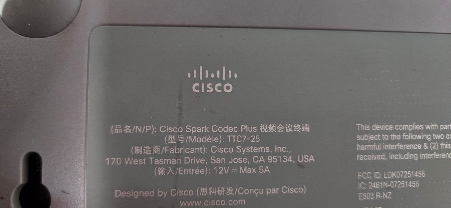 Cisco Spark Codec Plus TTC7-25 Video Conferencing Unit