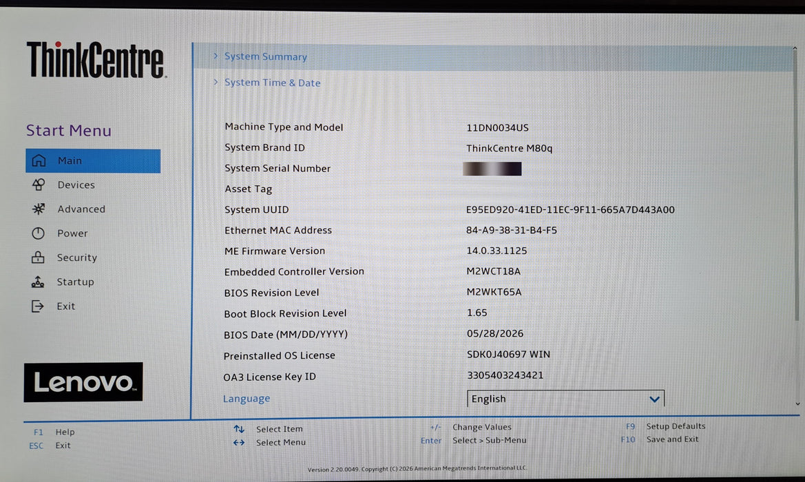 Lenovo ThinkCentre M80q USFF Intel Core i5-10500T, 8GB DDR4, 256GB NVMe, Wi-FI