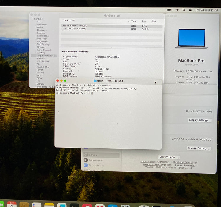 Apple MacBook Pro 16" 2019 i7-9750H Radeon Pro 5300M GPU 32GB RAM 512GB SSD READ