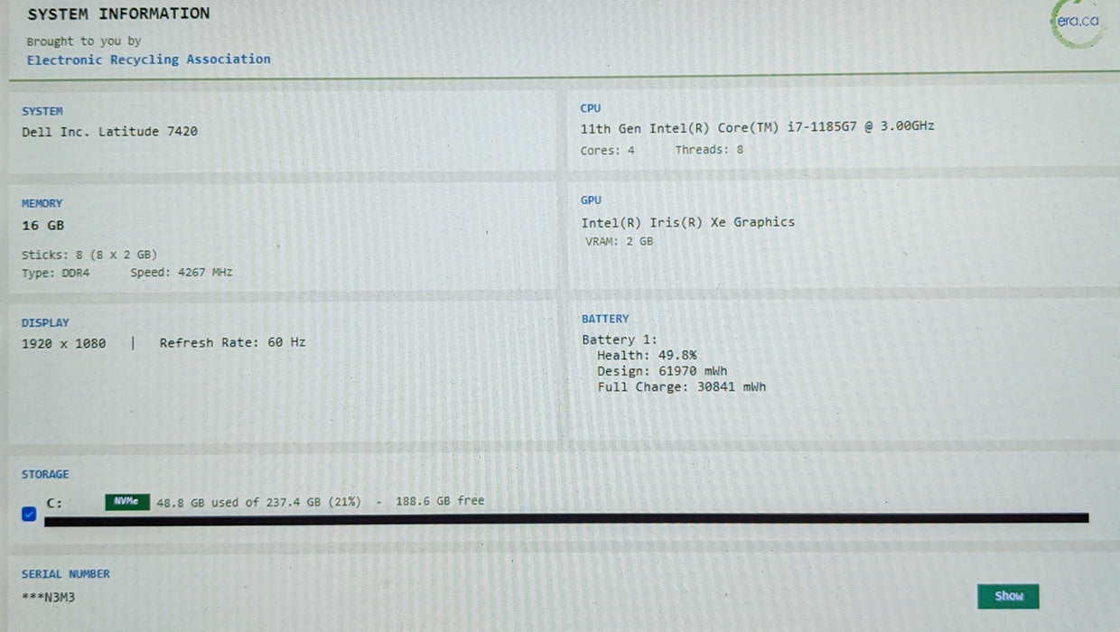 Dell Latitude 7420 14" i7-1185G7 16GB DDR4 256GB NVMe