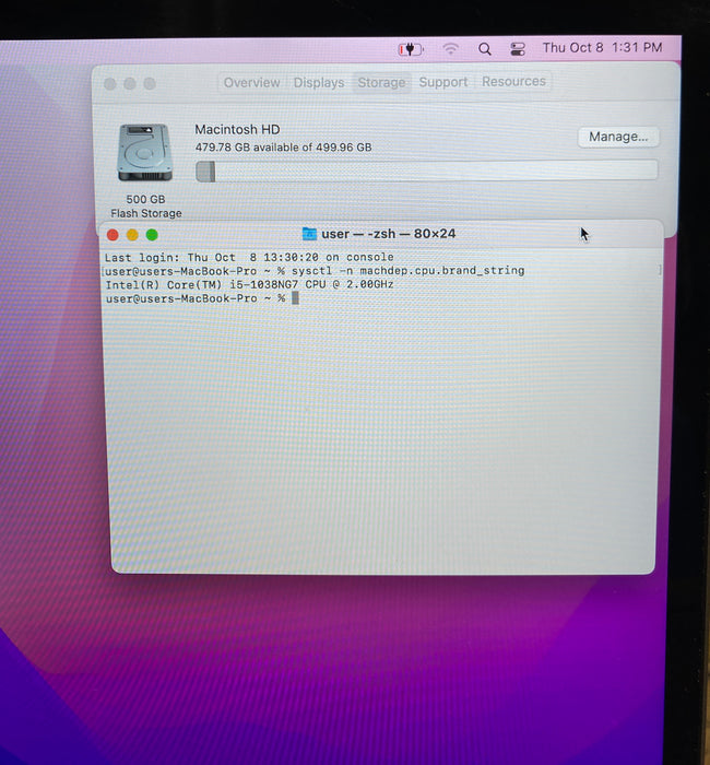 Apple MacBook Pro 13" 2020 i5-1038NG7 16GB 512SSD Bad Battery For Parts/Repair