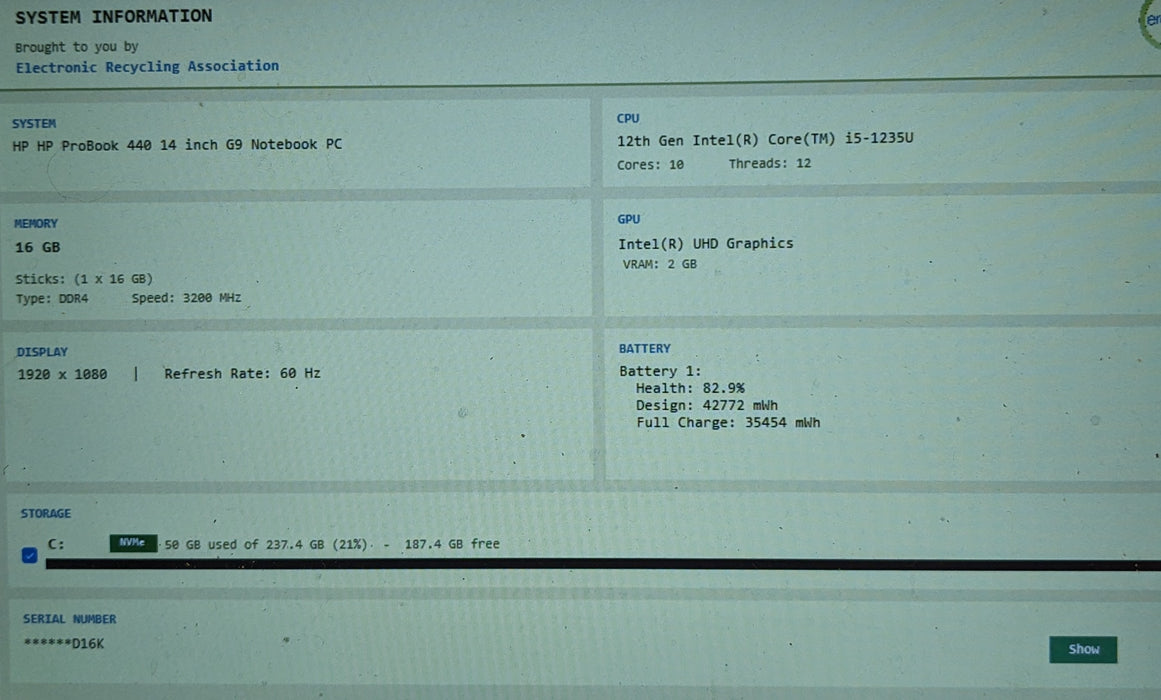 HP ProBook 440 G9 Intel Core i5-1235U 16GB Ram 256GB SSD READ