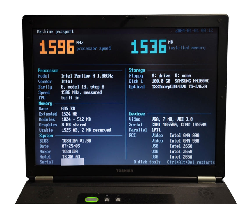 Toshiba Tecra A3 - Pentium M 1.60GHz 1.5GB RAM 160GB HDD DVD-ROM