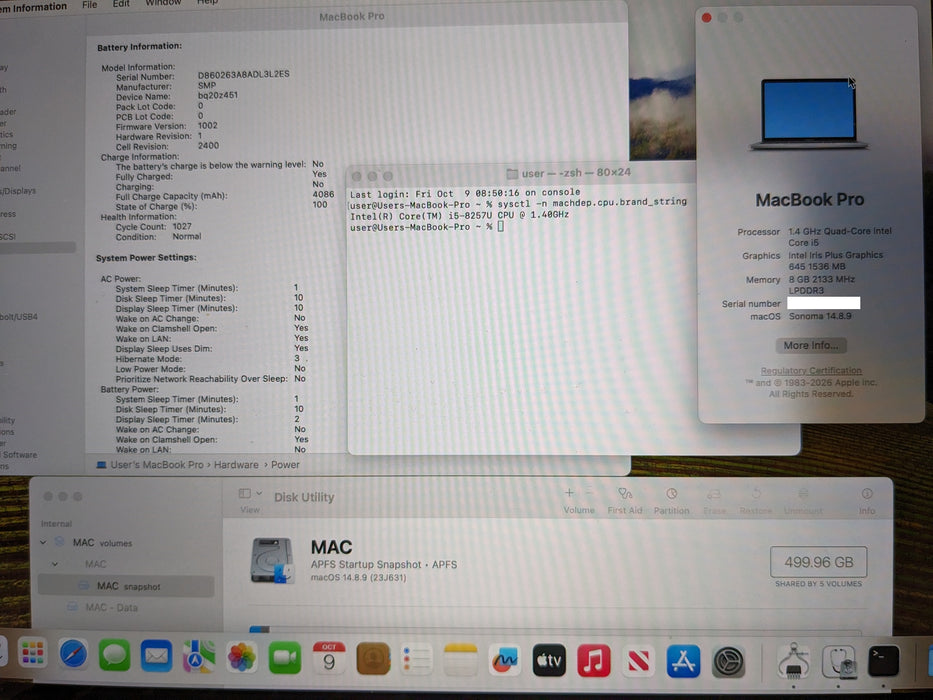 Apple MacBook Pro 13" 2020 A2289 i5-8257U 8GB RAM 500GB SSD NO AC READ