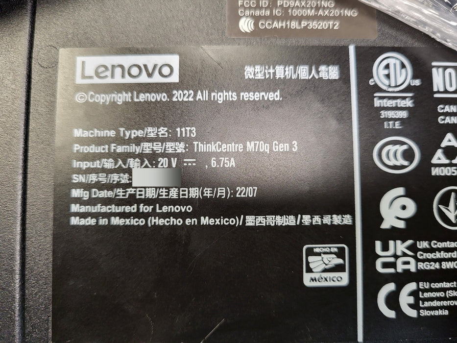 Lenovo ThinkCentre M70q Gen 3 - i7-12700T 16GB RAM 512GB SSD Tiny Desktop