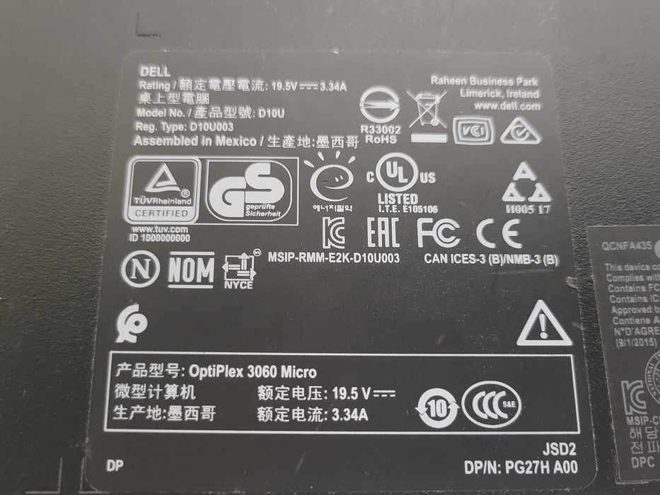 Dell OptiPlex 3060 Micro, Core i5-8500T 2.10GHz, 8GB RAM, 256GB SSD, Wi-Fi, READ