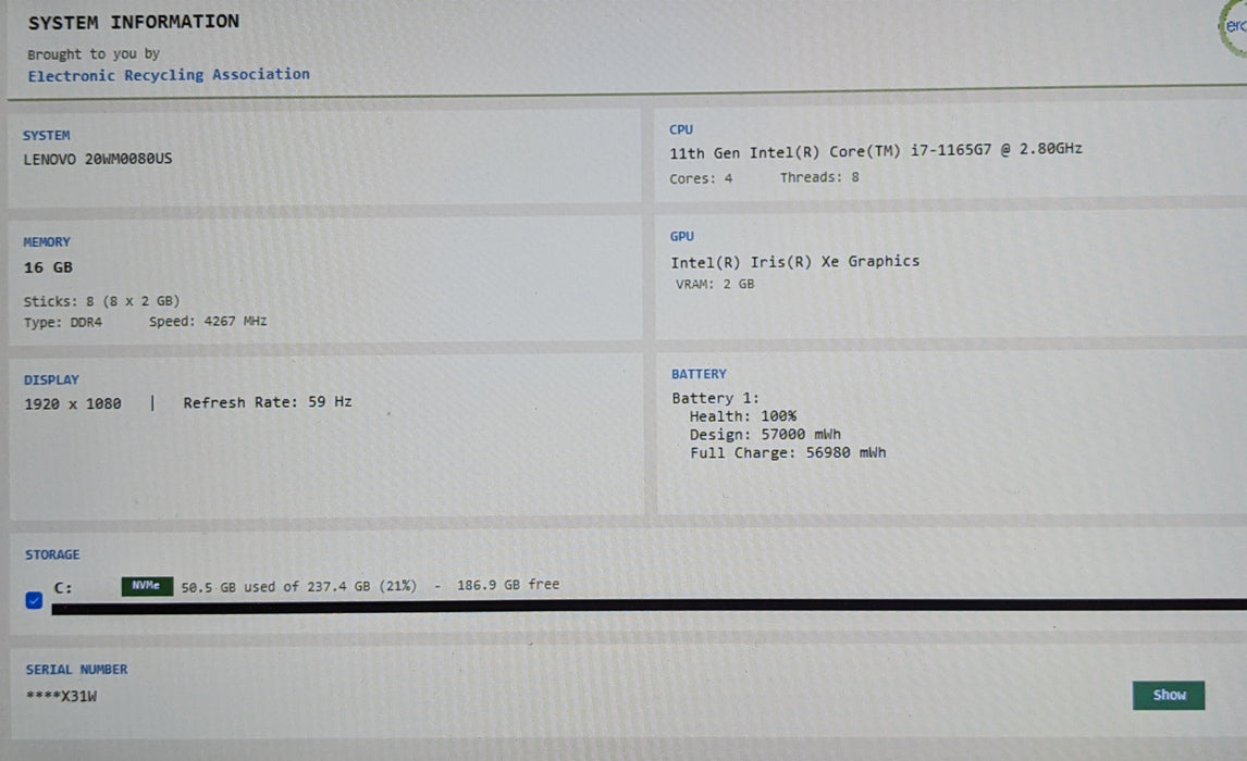 Lenovo ThinkPad T14s Gen 2 TOUCH i7-1165G7 16GB DDR4 256GB NVMe
