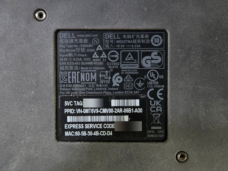 Dell WD22TB4 Thunderbolt 4 Docking Station with 180W Power Adapter