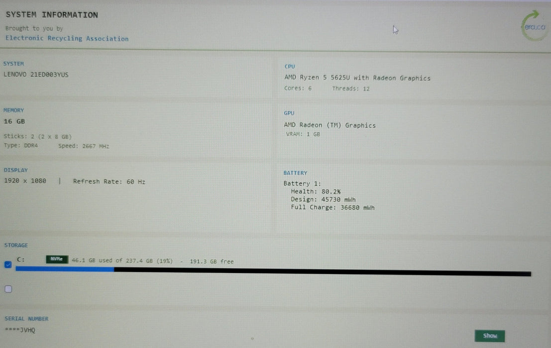 Lenovo ThinkPad E15 Gen 4 Ryzen 5 5625U 16GB DDR4 256GB NVMe