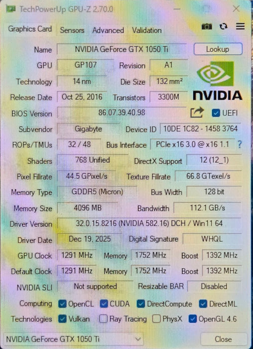 Gigabyte GeForce GTX 1050 Ti D5 4G GV-N105TD5-4GD - 4GB GDDR5 Graphics Card
