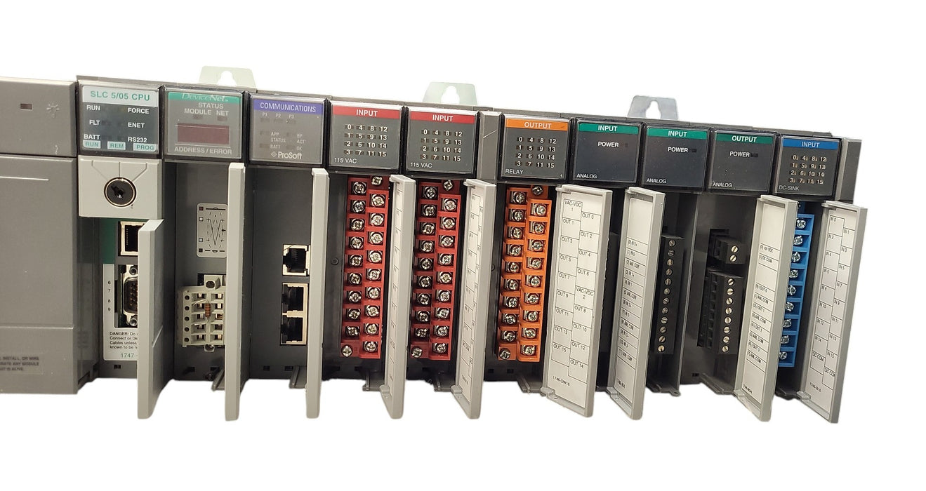 Allen-Bradley SLC 500 1746-A10 10-Slot Chassis w/ SLC 5/05 CPU & Modules