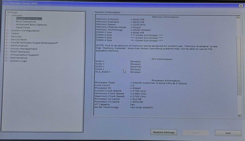 Dell Precision Tower 3620 | i3-6100 @ 3.70GHz, 8GB DDR4, 512GB SSD