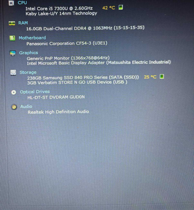 Panasonic ToughBook CF-54 Core i5-7300U 16GB RAM 256GB SSD 5260Hrs. READ