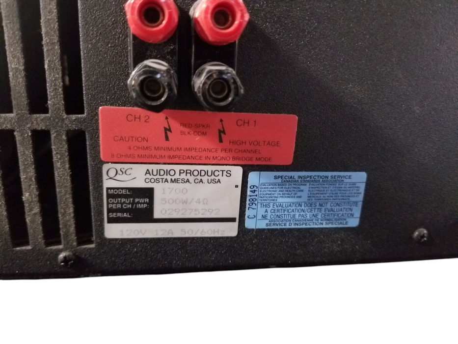 QSC Model 1700 2 Channel Professional Stereo Amplifier - AS IS, Powers On