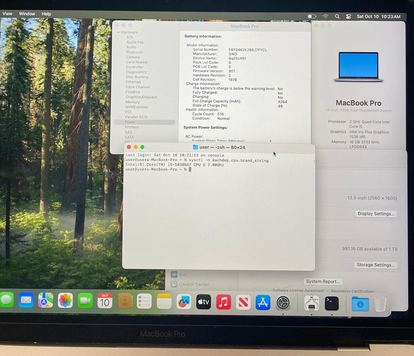 Apple MacBook Pro 13" 2020 Touch Bar i5-1038NG7 2.00GHz 16GB RAM 512GB SSD READ!