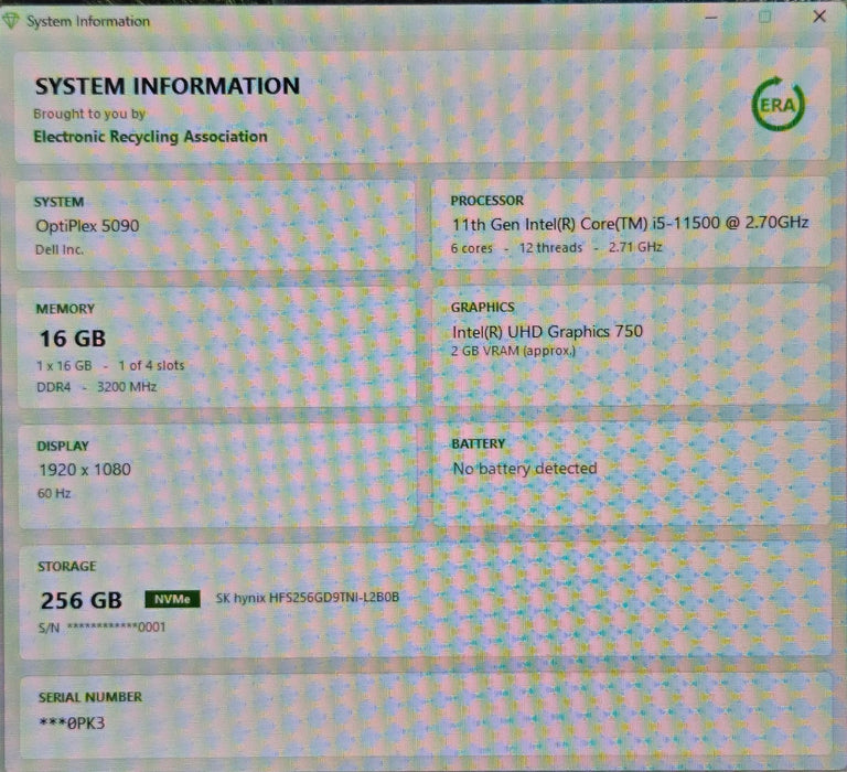 Dell OptiPlex 5090 SFF - Intel i5-11500 16GB RAM 256GB NVMe SSD UHD Graphics 750