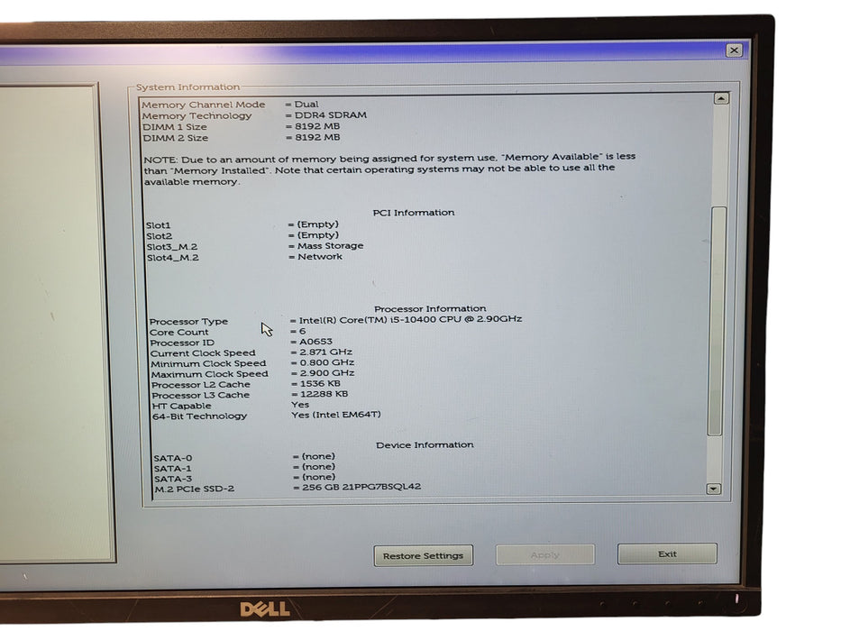 Dell Vostro 3681 SFF - Core i5-10400 2.90GHz 16GB RAM 256GB NVMe SSD