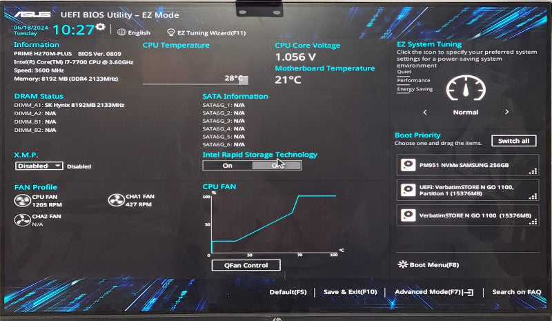 Custom PC/ASUS PRIME H270M-PLUS, i7-7700 3.60GHz, 8GB DDR4, 256GB NVMe, READ