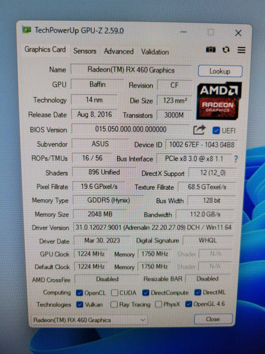 ASUS AMD RX460 2GB PCIE %