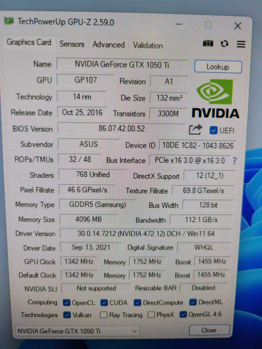 ASUS NVIDIA CERBERUS GTX 1050 Ti 4GB PCIE Q%
