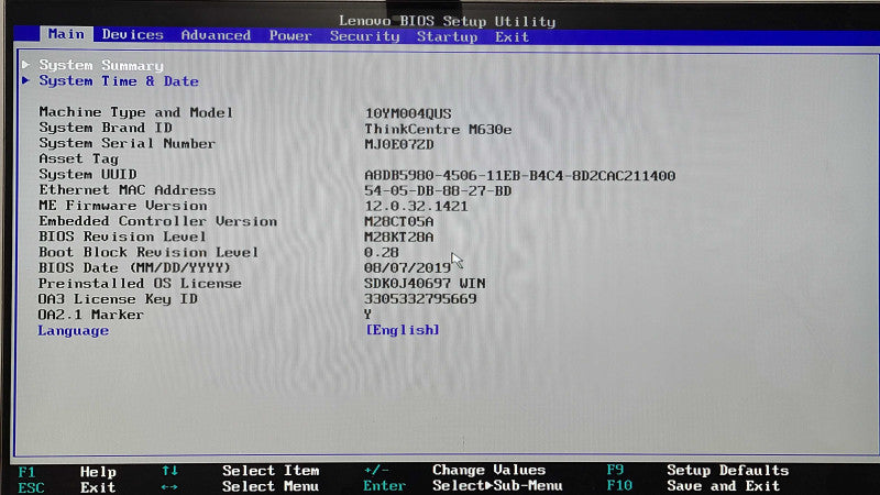 Lenovo ThinkCentre M630e, i5-8265U 4C 1.60 GHz, 8 GB DDR4, 256GB NVMe, WiFi