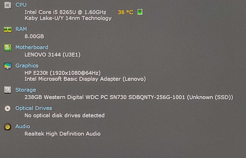 Lenovo ThinkCentre M630e, i5-8265U 4C 1.60 GHz, 8 GB DDR4, 256GB NVMe, WiFi