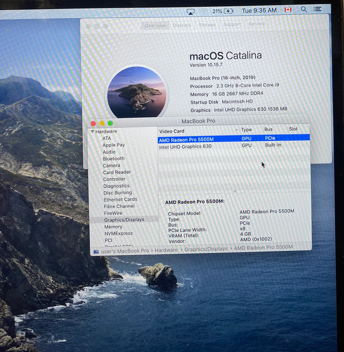 Apple MacBook Pro 16" 2019 i9-9880H Radeon Pro 5500M 16GB RAM 1TB SSD READ!