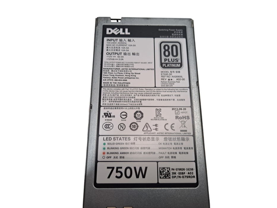 Dell E750E-S0 750W 80 PLUS Platinum Server Power Supply 079RDR For 20 Series