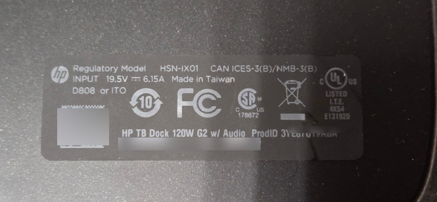 HP TB Dock 120W G2 w/ Audio HSN-IX01 Thunderbolt Docking Station