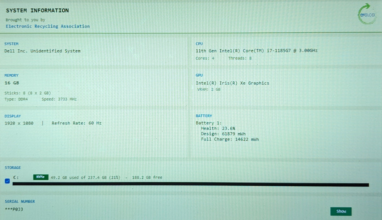 Dell Latitude 7420 14" i7-1185G7 16GB DDR4 256GB NVMe READ