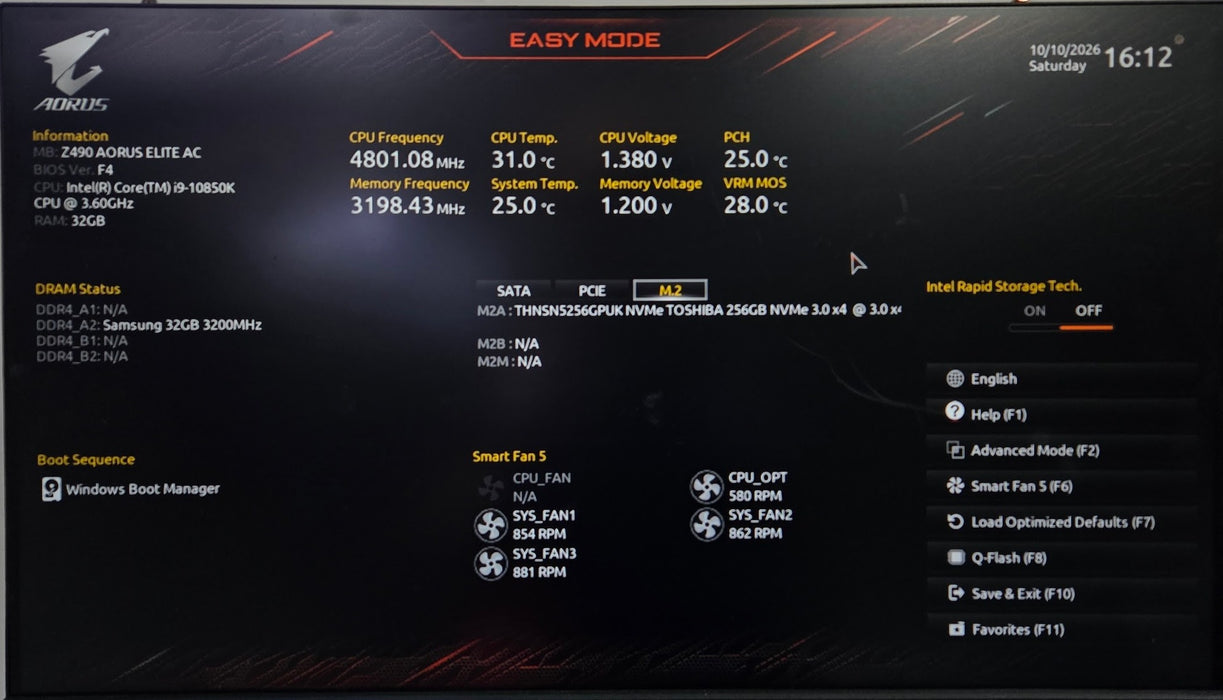 Custom PC - i9-10850K, Z490 AORUS Elite AC, 32GB RAM, 256GB NVMe, Quadro P2000