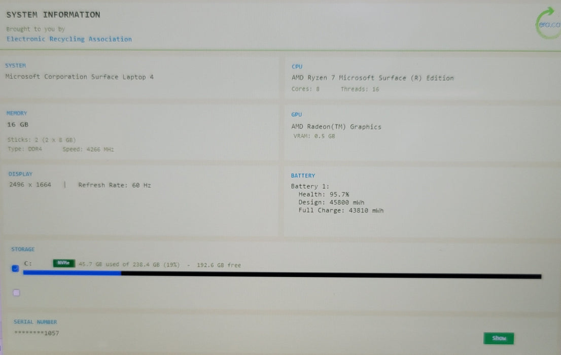 Microsoft Surface Laptop 4 1953 15" Ryzen 7 Microsoft Edition 16GB RAM 256GB SSD