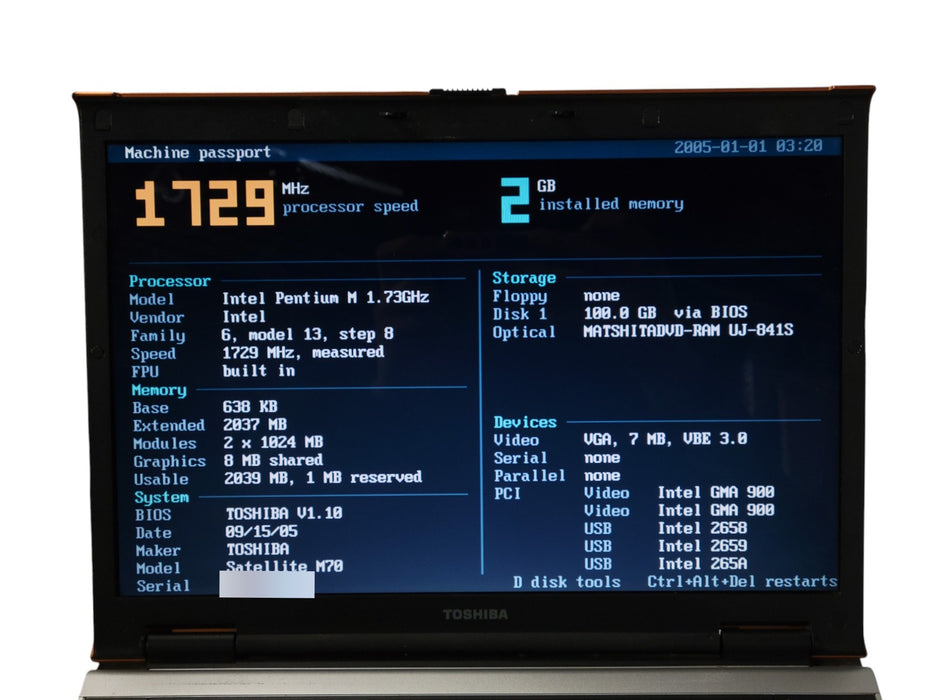 Toshiba Satellite M70-ZJ3 - Pentium M 1.73GHz 2GB RAM 100GB HDD DVD-RAM GMA 900