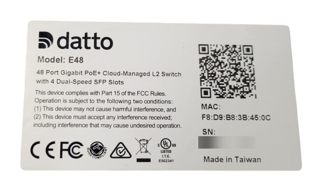 Datto E48 - 48-Port Gigabit PoE+ Cloud-Managed L2 Switch 4x SFP