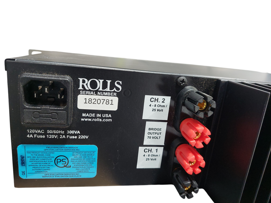 Rolls Mosfet Power Amplifier Model: RA2100b 200Watt / 70Volt Rack Mountable