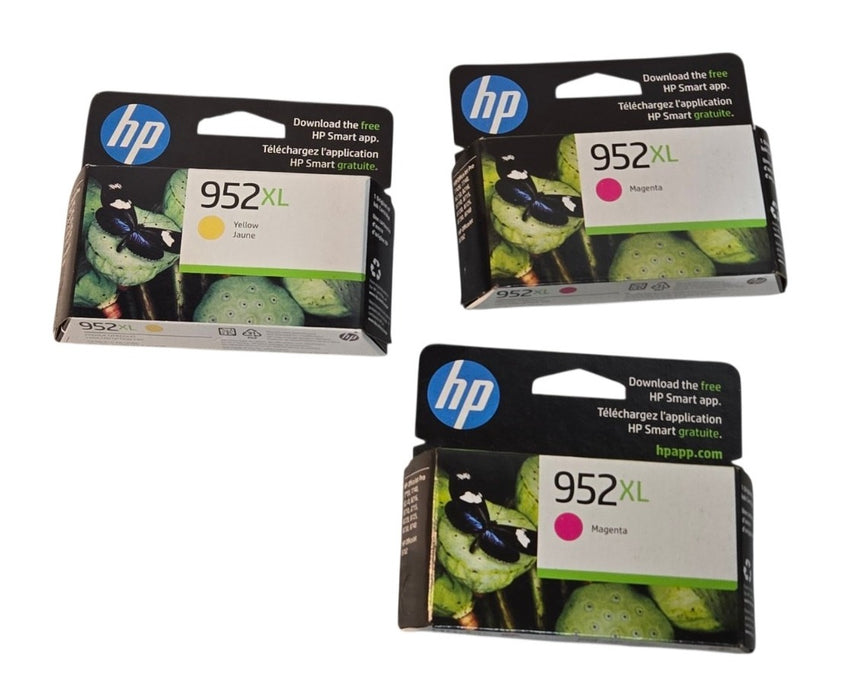 lot of 3x HP 952XL - High Yield Ink Cartridges 2x Magenta 1x Yellow