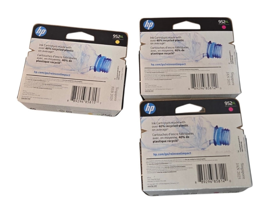 lot of 3x HP 952XL - High Yield Ink Cartridges 2x Magenta 1x Yellow