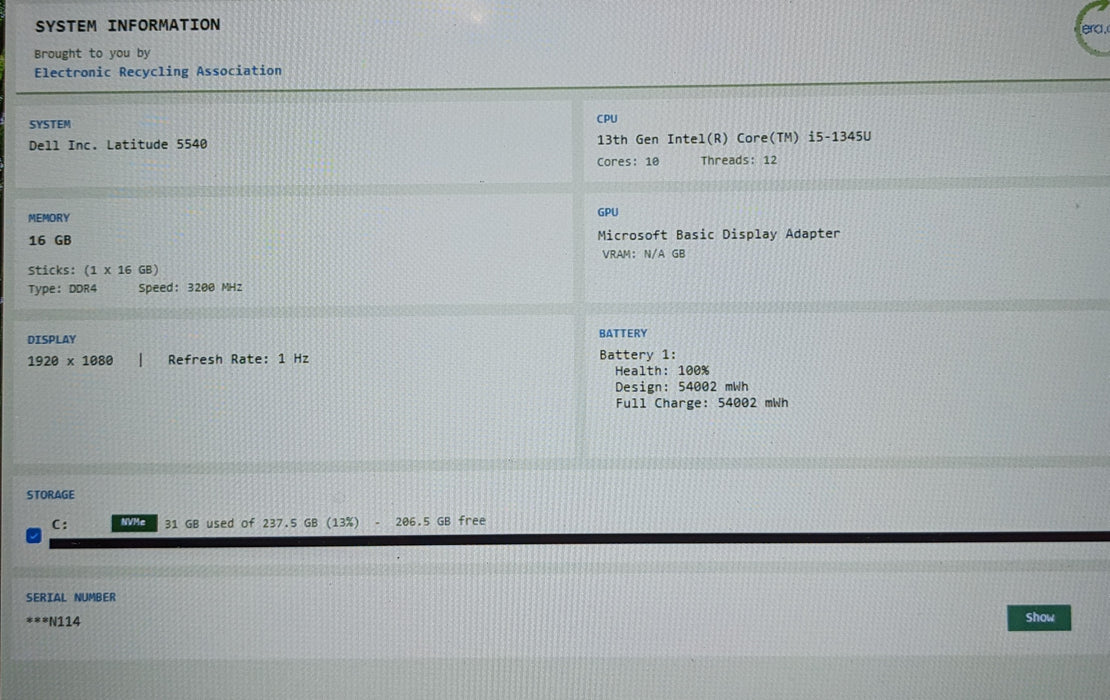 Dell Latitude 5540 i5-1345U 16GB DDR4 256GB NVMe 15.6" FHD