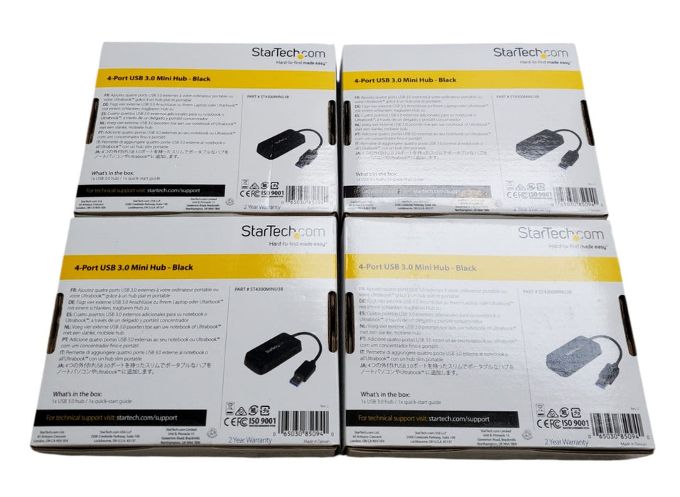 Lot 4x StarTech ST4300MINU3B - 4-Port USB 3.0 Mini Hub
